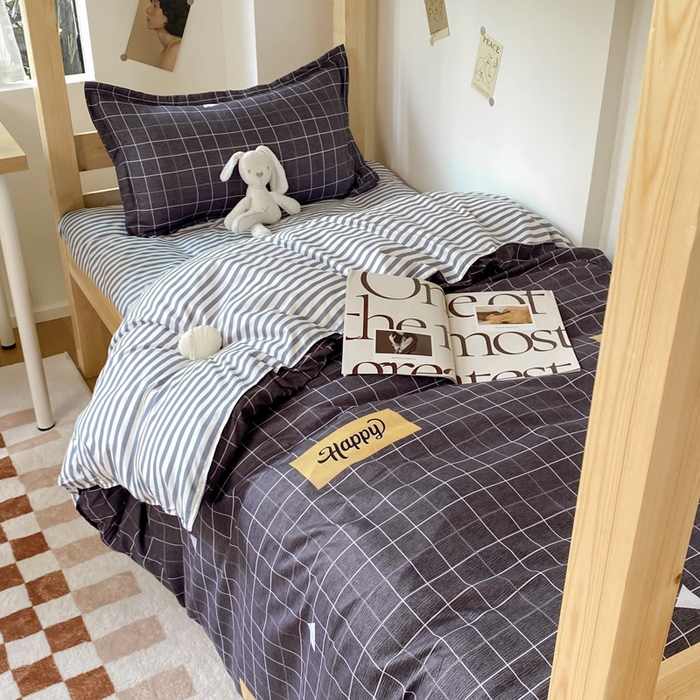 91家纺网 家纺一手货源 找家纺 雅蔓依 2025新款亲肤芦荟棉宿舍上下铺单人床学生三件套六件套 格调灰