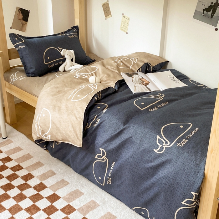 91家纺网 家纺一手货源 找家纺 雅蔓依 2025新款亲肤芦荟棉宿舍上下铺单人床学生三件套六件套 鲸鱼