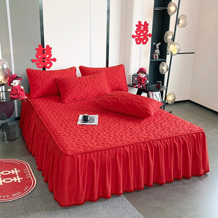 91家纺网 家纺一手货源 找家纺 3C 2024新款A类喜嫁全棉大豆床裙系列 心心相印