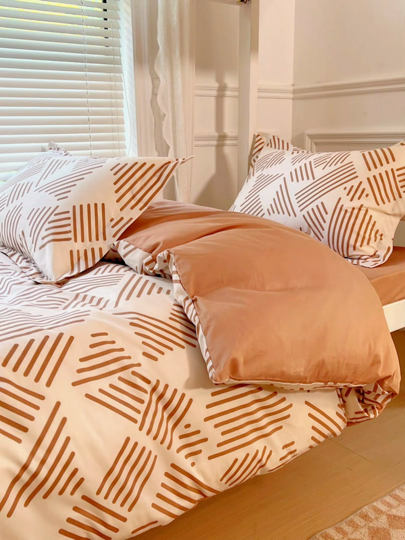 91家纺网 家纺一手货源 找家纺 金鑫汇家纺 2024新款全棉宿舍印花三件套第二批 简格-卡其