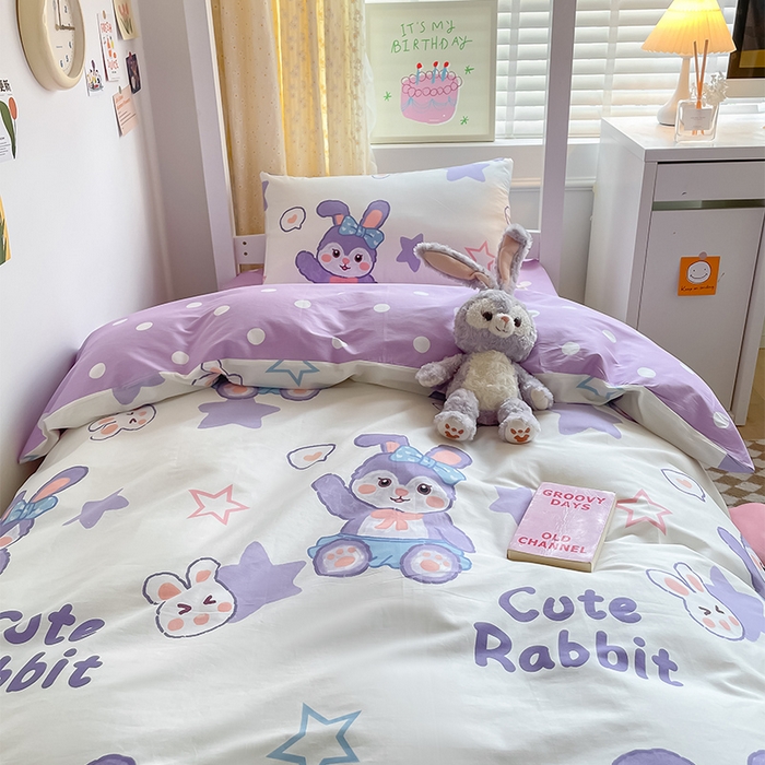 91家纺网 家纺一手货源 找家纺 金鑫汇家纺 2024新款全棉宿舍印花三件套第一批 梦幻兔