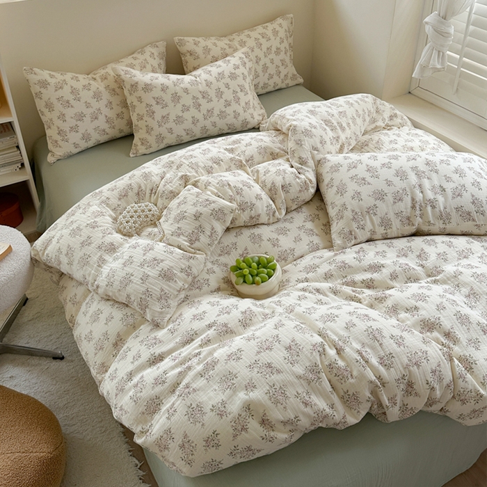 91家纺网 家纺一手货源 找家纺 萝莉家纺 2025新款全棉双层皱皱纱四件套（第三批） 花团紧簇