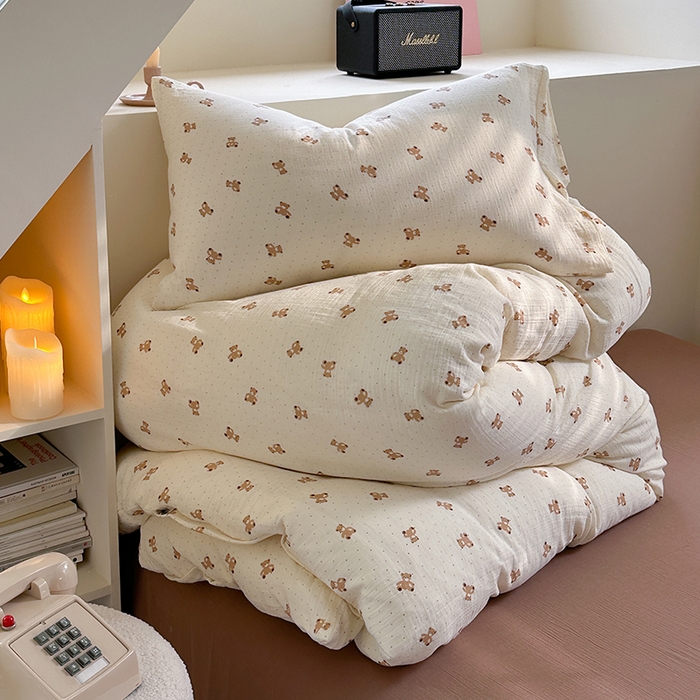 91家纺网 家纺一手货源 找家纺 萝莉家纺 2025新款全棉双层皱皱纱四件套（第三批） 小熊熊