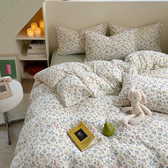 91家纺网 家纺一手货源 找家纺 萝莉家纺 2025新款全棉双层皱皱纱四件套（第三批） 花园鹿