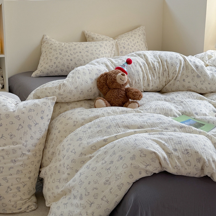 91家纺网 家纺一手货源 找家纺 萝莉家纺 2025新款全棉双层皱皱纱四件套（第三批） 生日礼物