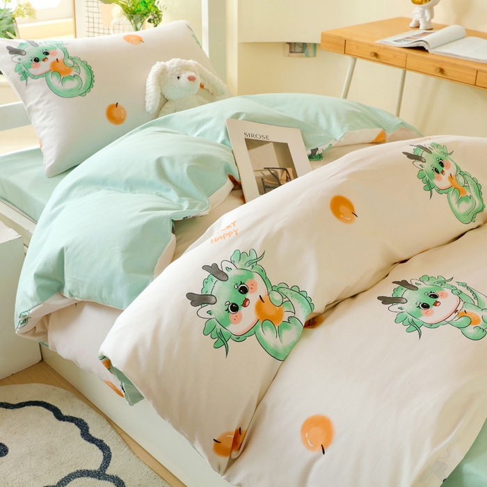 91家纺网 家纺一手货源 找家纺 金鑫汇家纺 2024新款全棉宿舍印花三件套第二批 小青龙