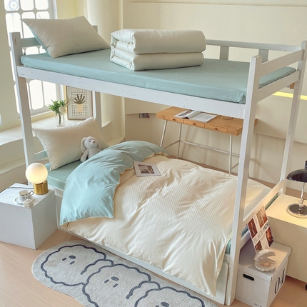 金鑫汇家纺 2024新款A类长绒棉提花学生套件 奶昔白+水绿