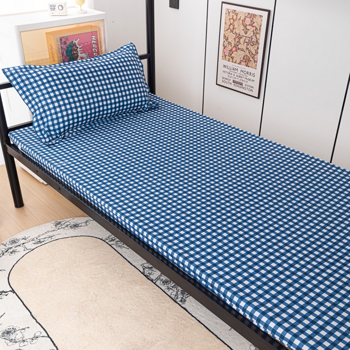 91家纺网 家纺一手货源 找家纺 楠沐家纺 2025新款大学生床垫套可拆洗学生宿舍亲肤床垫套 蓝小格