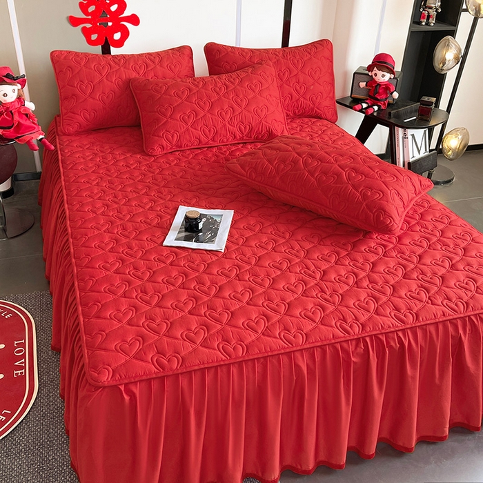 91家纺网 家纺一手货源 找家纺 3C 2024新款A类喜嫁全棉大豆床裙系列 心心相印