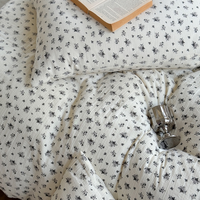 91家纺网 家纺一手货源 找家纺 萝莉家纺 2025新款全棉双层皱皱纱四件套（第三批） 小黑花