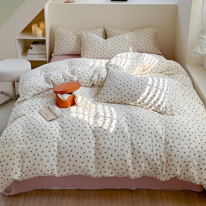 91家纺网 家纺一手货源 找家纺 萝莉家纺 2025新款全棉双层皱皱纱四件套（第三批） 小紫花