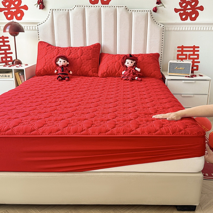 91家纺网 家纺一手货源 找家纺 3C 2024新款A类喜嫁全棉大豆床笠系列 喜结连理