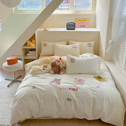 眠屿家纺 2024新款40支全棉水洗棉平绣绣花四件套 购物熊