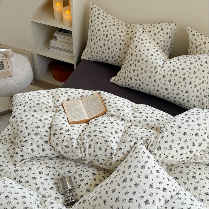 91家纺网 家纺一手货源 找家纺 萝莉家纺 2025新款全棉双层皱皱纱四件套（第三批） 小黑花