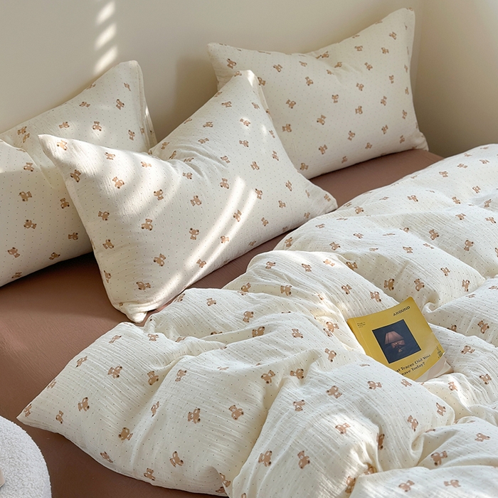 91家纺网 家纺一手货源 找家纺 萝莉家纺 2025新款全棉双层皱皱纱四件套（第三批） 小熊熊