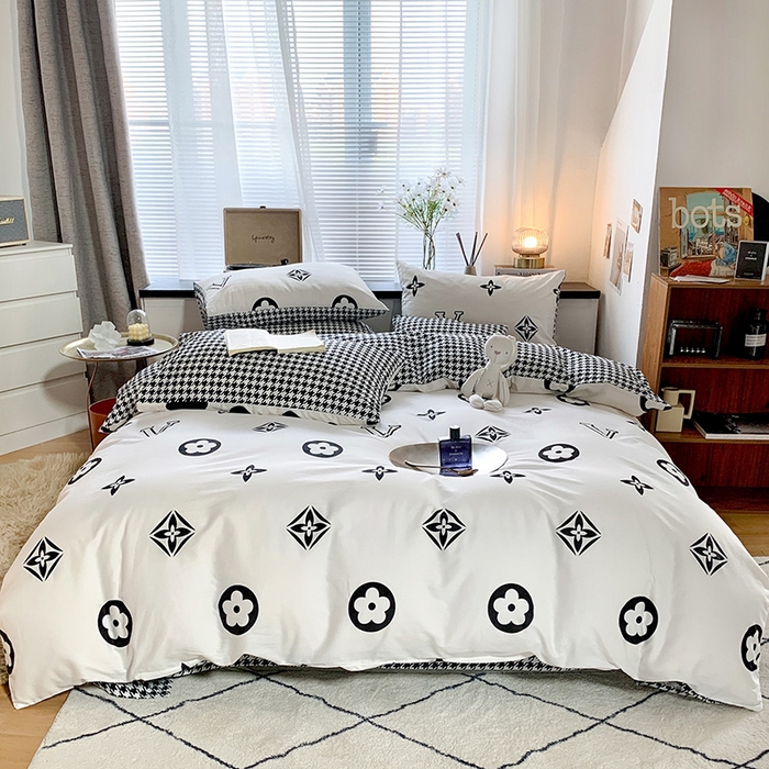 91家纺网 家纺一手货源 找家纺 朵希曼 2026新款全棉渐变色黑白系列四件套 复古摩登