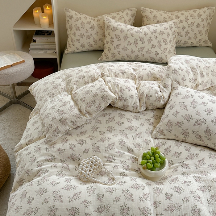 91家纺网 家纺一手货源 找家纺 萝莉家纺 2025新款全棉双层皱皱纱四件套（第三批） 花团紧簇