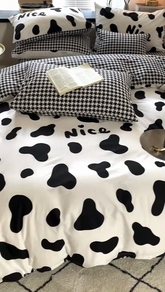 91家纺网 家纺一手货源 找家纺 朵希曼 2026新款全棉渐变色黑白系列四件套 黑糖牛奶