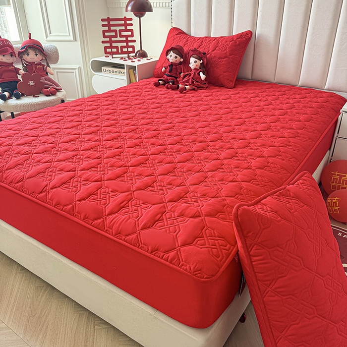 91家纺网 家纺一手货源 找家纺 3C 2024新款A类喜嫁全棉大豆床笠系列 喜结连理