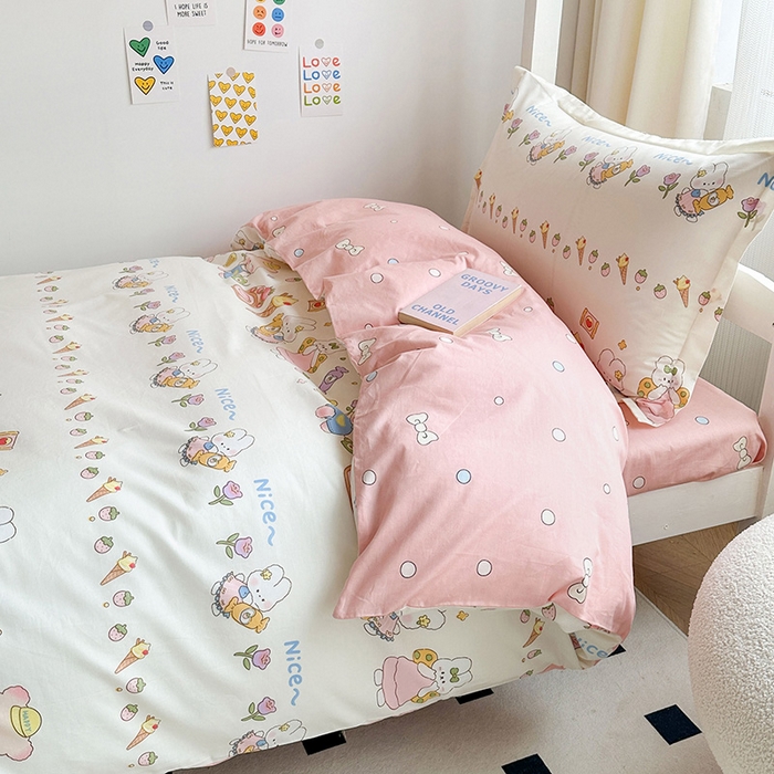 91家纺网 家纺一手货源 找家纺 金鑫汇家纺 2024新款全棉宿舍印花三件套第一批 糖水日记