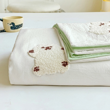 韩巢家纺 2024新款四季通用超柔水洗棉毛巾绣单件被套-小白熊系列（提供卖家秀 ） 小白熊 白绿