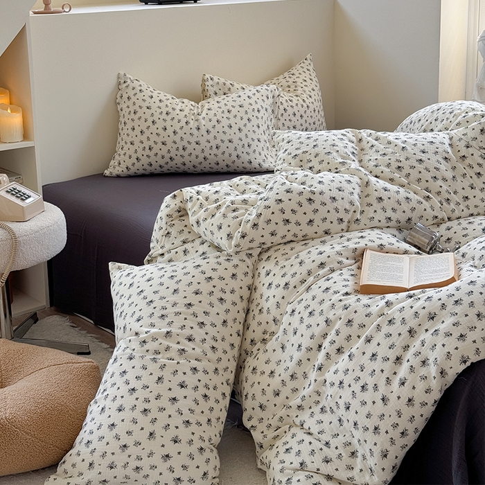 91家纺网 家纺一手货源 找家纺 萝莉家纺 2025新款全棉双层皱皱纱四件套（第三批） 小黑花