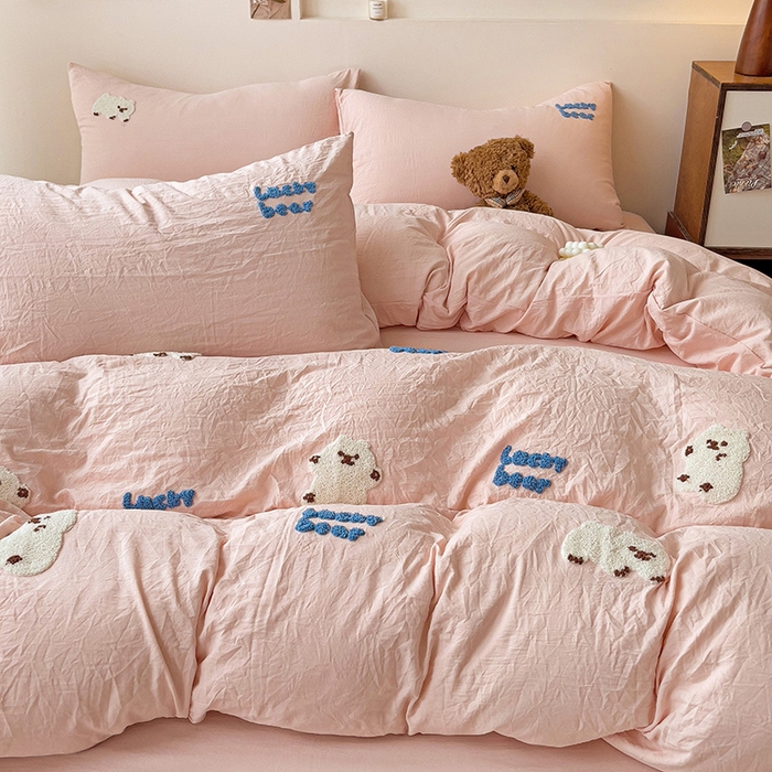 91家纺网 家纺一手货源 找家纺 韩巢家纺 2024新款四季通用超柔水洗棉毛巾绣单件被套-小白熊系列（提供卖家秀 ） 小白熊 浅粉