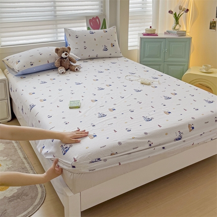 91家纺网 家纺一手货源 找家纺 名兮家居 2024新款全棉卡通印花床笠 航海家