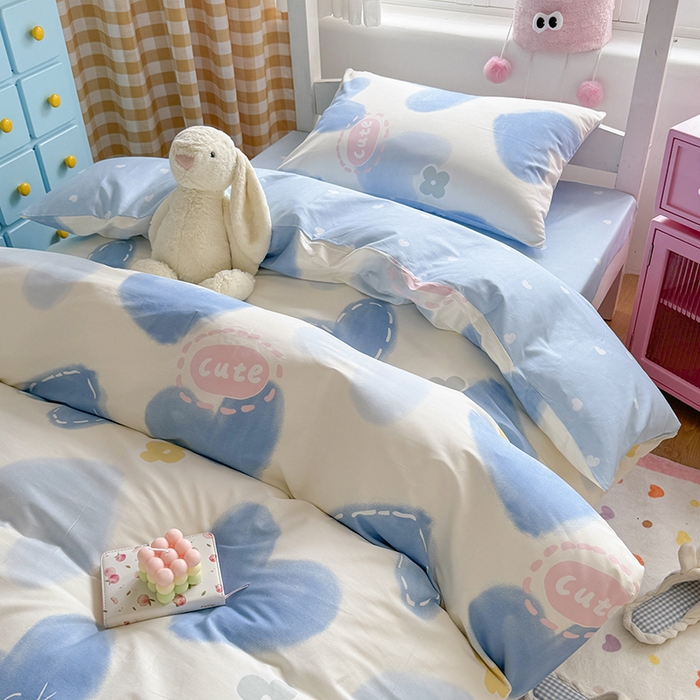 91家纺网 家纺一手货源 找家纺 富瑞阁2024新款13070学生宿舍全棉三件套 爱心蓝