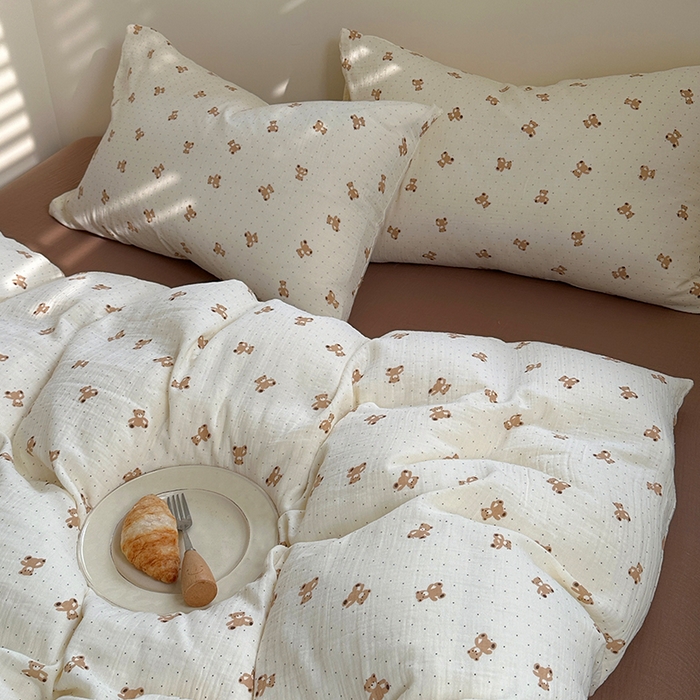 91家纺网 家纺一手货源 找家纺 萝莉家纺 2025新款全棉双层皱皱纱四件套（第三批） 小熊熊