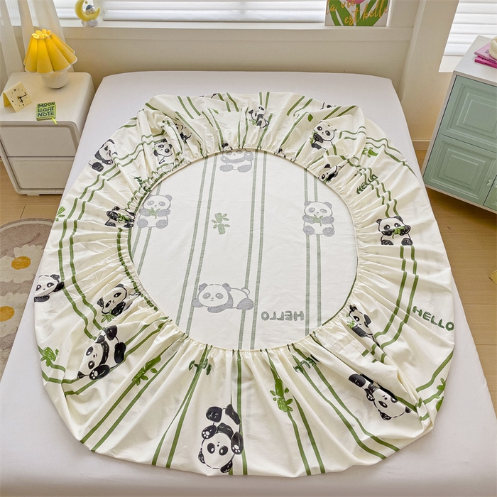 91家纺网 家纺一手货源 找家纺 名兮家居 2024新款全棉卡通印花床笠 呆萌熊猫