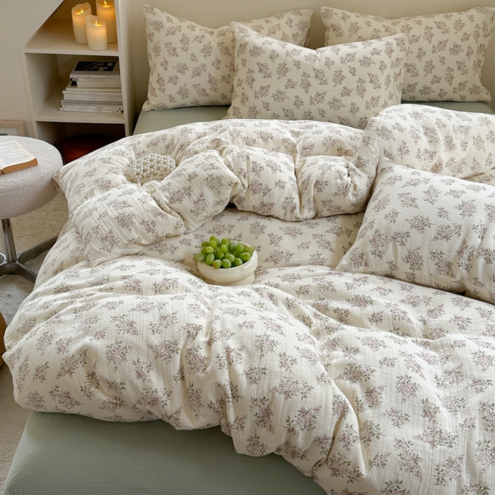 91家纺网 家纺一手货源 找家纺 萝莉家纺 2025新款全棉双层皱皱纱四件套（第三批） 花团紧簇