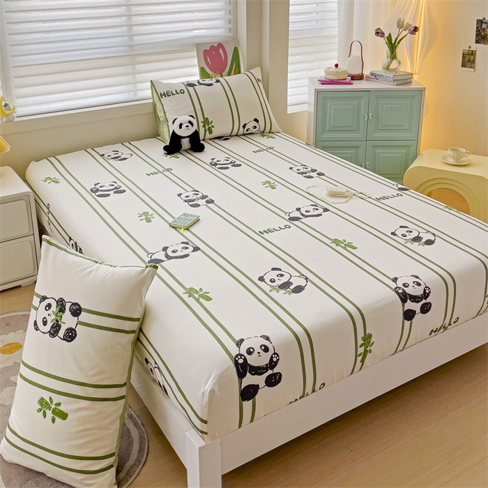 91家纺网 家纺一手货源 找家纺 名兮家居 2024新款全棉卡通印花床笠 呆萌熊猫