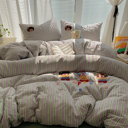 91家纺网 家纺一手货源 找家纺 （总）捌月  2024新款A类全棉色织水洗棉毛巾绣四件套