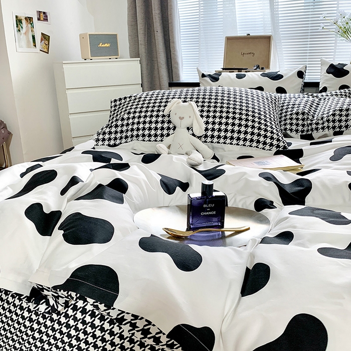 91家纺网 家纺一手货源 找家纺 朵希曼 2026新款全棉渐变色黑白系列四件套 黑糖牛奶