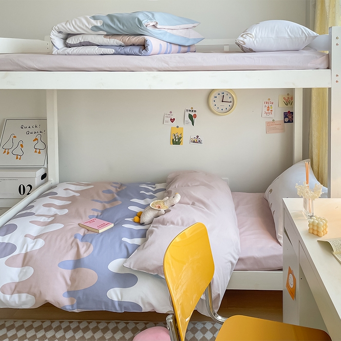 91家纺网 家纺一手货源 找家纺 金鑫汇家纺 2024新款全棉宿舍印花三件套第一批 奶油粉