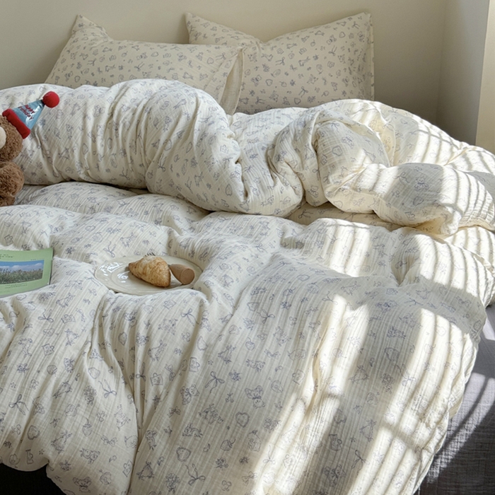 91家纺网 家纺一手货源 找家纺 萝莉家纺 2025新款全棉双层皱皱纱四件套（第三批） 生日礼物