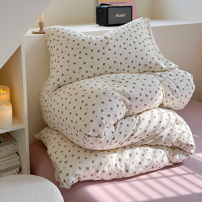 91家纺网 家纺一手货源 找家纺 萝莉家纺 2025新款全棉双层皱皱纱四件套（第三批） 小紫花