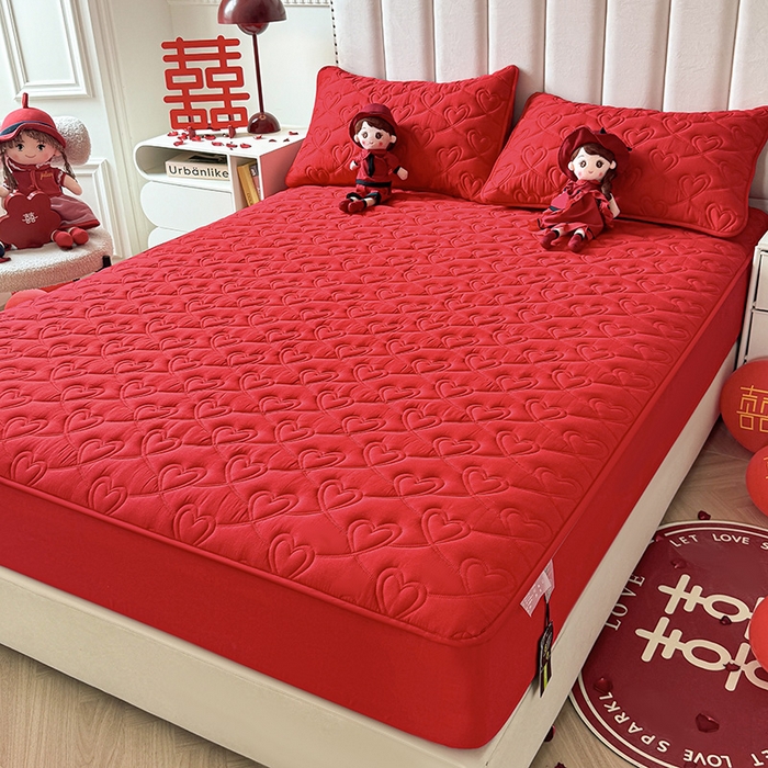 91家纺网 家纺一手货源 找家纺 3C 2024新款A类喜嫁全棉大豆床笠系列 心心相印