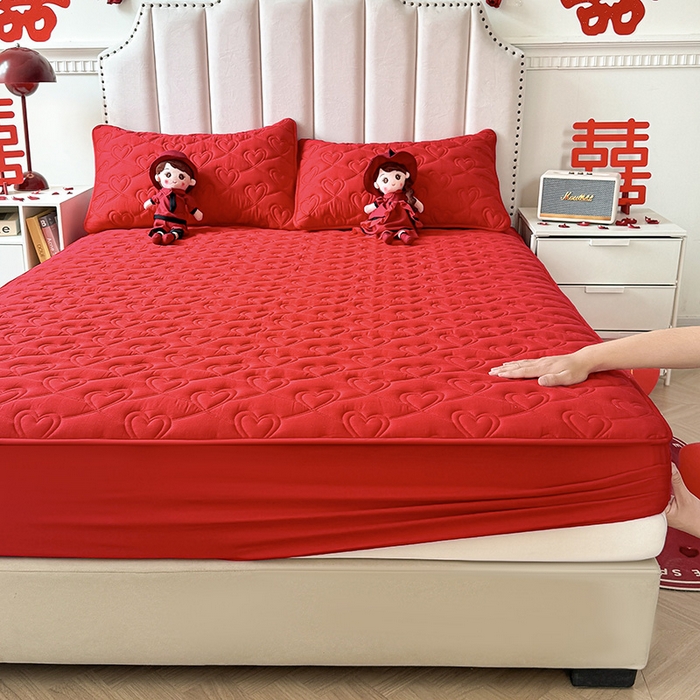 91家纺网 家纺一手货源 找家纺 3C 2024新款A类喜嫁全棉大豆床笠系列 心心相印