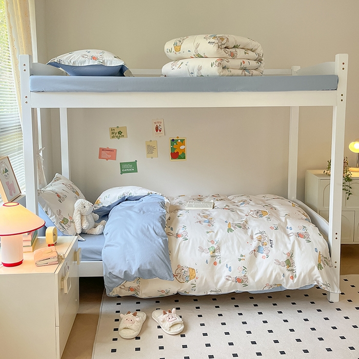 91家纺网 家纺一手货源 找家纺 金鑫汇家纺 2024新款全棉宿舍印花三件套第一批 收获满满-蓝