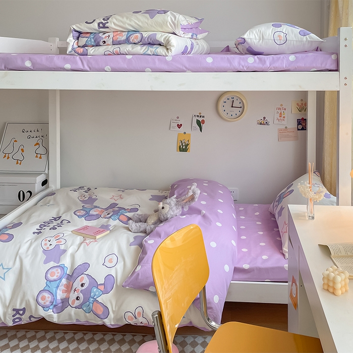 91家纺网 家纺一手货源 找家纺 金鑫汇家纺 2024新款全棉宿舍印花三件套第一批 梦幻兔