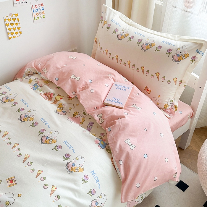 91家纺网 家纺一手货源 找家纺 金鑫汇家纺 2024新款全棉宿舍印花三件套第一批 糖水日记