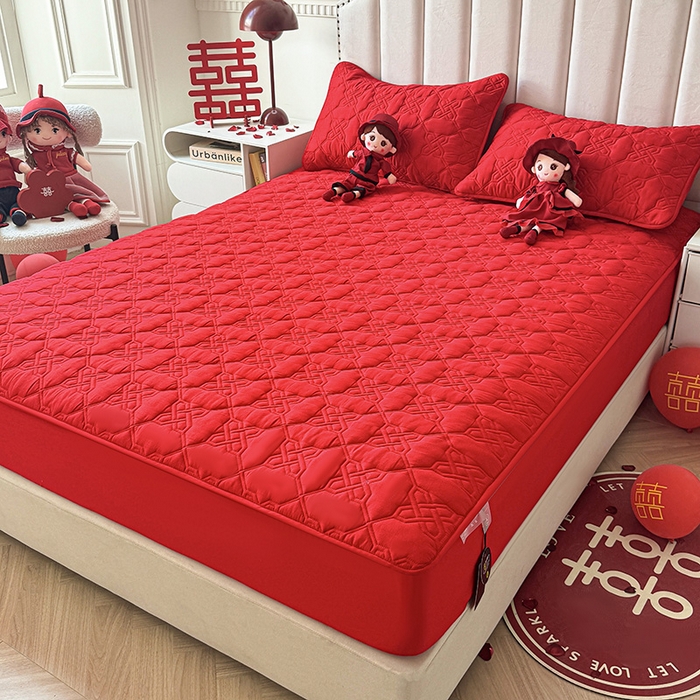 91家纺网 家纺一手货源 找家纺 3C 2024新款A类喜嫁全棉大豆床笠系列 喜结连理