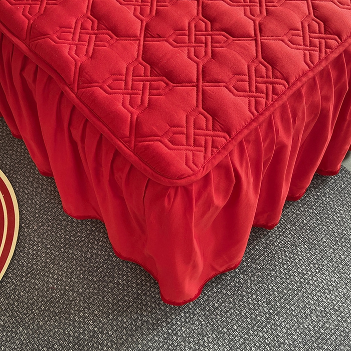 91家纺网 家纺一手货源 找家纺 3C 2024新款A类喜嫁全棉大豆床裙系列 喜结连理