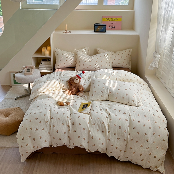 91家纺网 家纺一手货源 找家纺 萝莉家纺 2025新款全棉双层皱皱纱四件套（第三批） 小熊熊