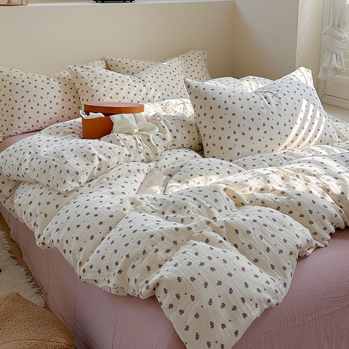 91家纺网 家纺一手货源 找家纺 萝莉家纺 2025新款全棉双层皱皱纱四件套（第三批） 小紫花