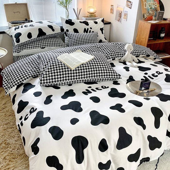 91家纺网 家纺一手货源 找家纺 朵希曼 2026新款全棉渐变色黑白系列四件套 黑糖牛奶