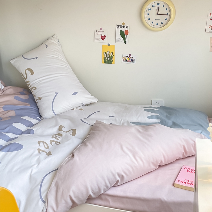 91家纺网 家纺一手货源 找家纺 金鑫汇家纺 2024新款全棉宿舍印花三件套第一批 奶油粉