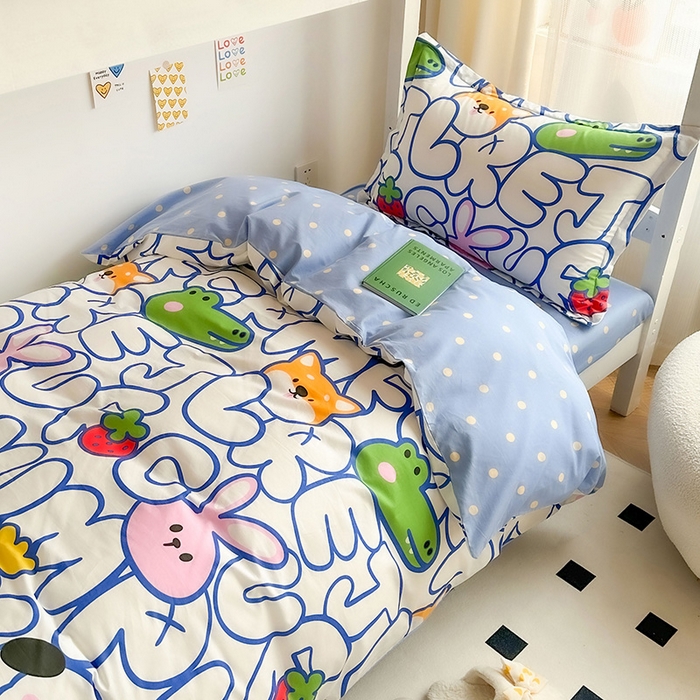 91家纺网 家纺一手货源 找家纺 金鑫汇家纺 2024新款全棉宿舍印花三件套第一批 字母派对